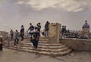 Jean Beraud A Windy Day on the Pont des Arts France oil painting artist